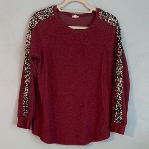 Lovely Melody Maroon Sequin Sleeve Sweatshirt